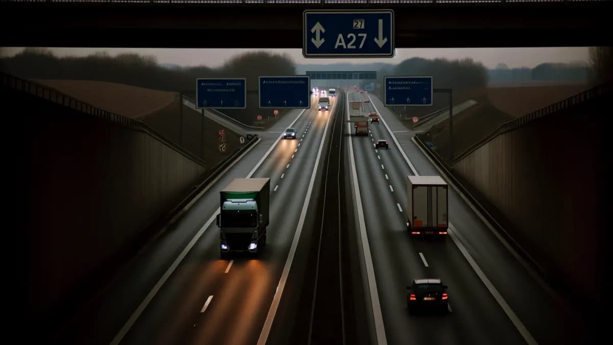 Autobahn Abstandsblitzer Messstelle Abstandsblitzer A27 bei Langwedel (Etelsen) km 46.436 auf der A27, Fahrtrichtung Cuxhaven