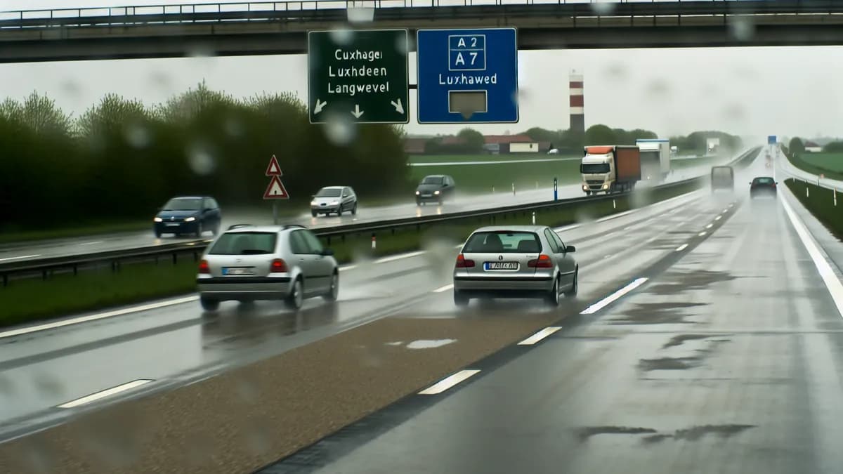 Autobahn Abstandsblitzer Messstelle Abstandsblitzer A27 bei Langwedel, km 38.449 (RF Cuxhaven) auf der A27, Fahrtrichtung Cuxhaven