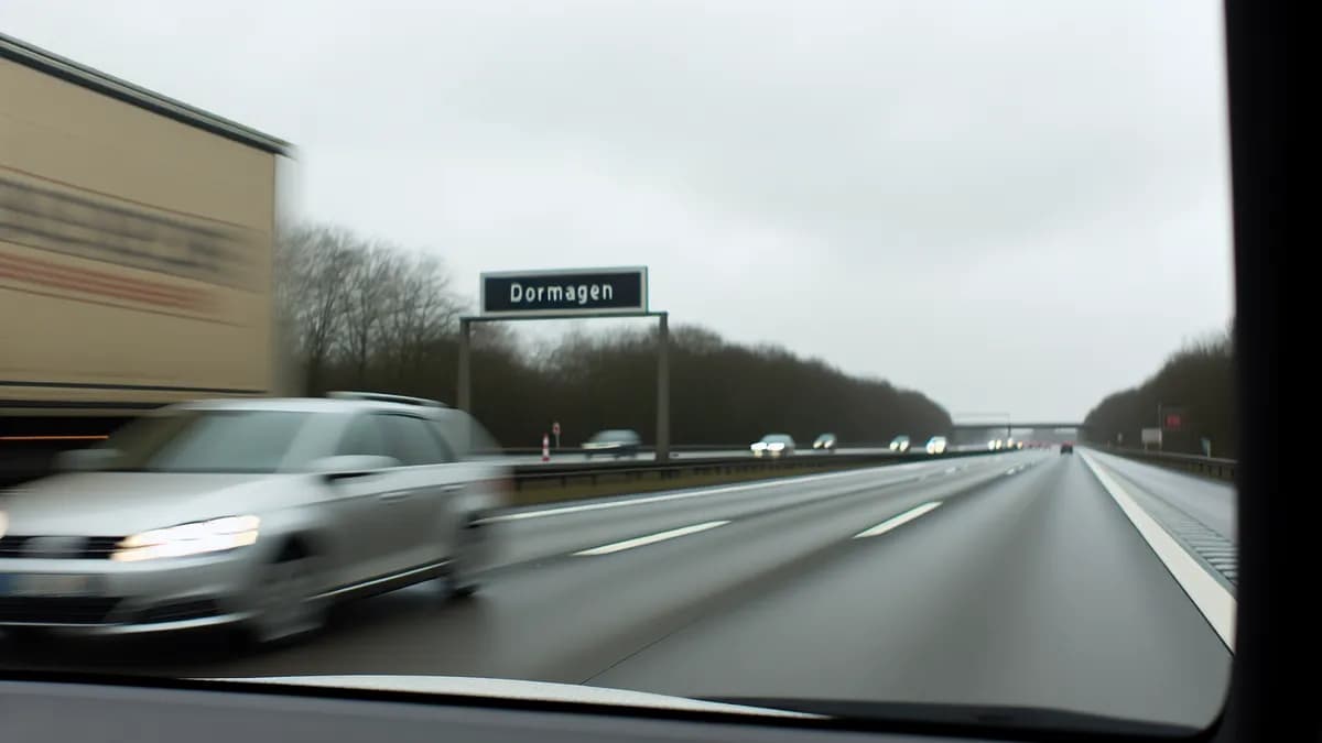 Autobahn Abstandsblitzer Messstelle Abstandsblitzer A57 bei Dormagen, km 94.100 auf der A57 in Fahrtrichtung Köln