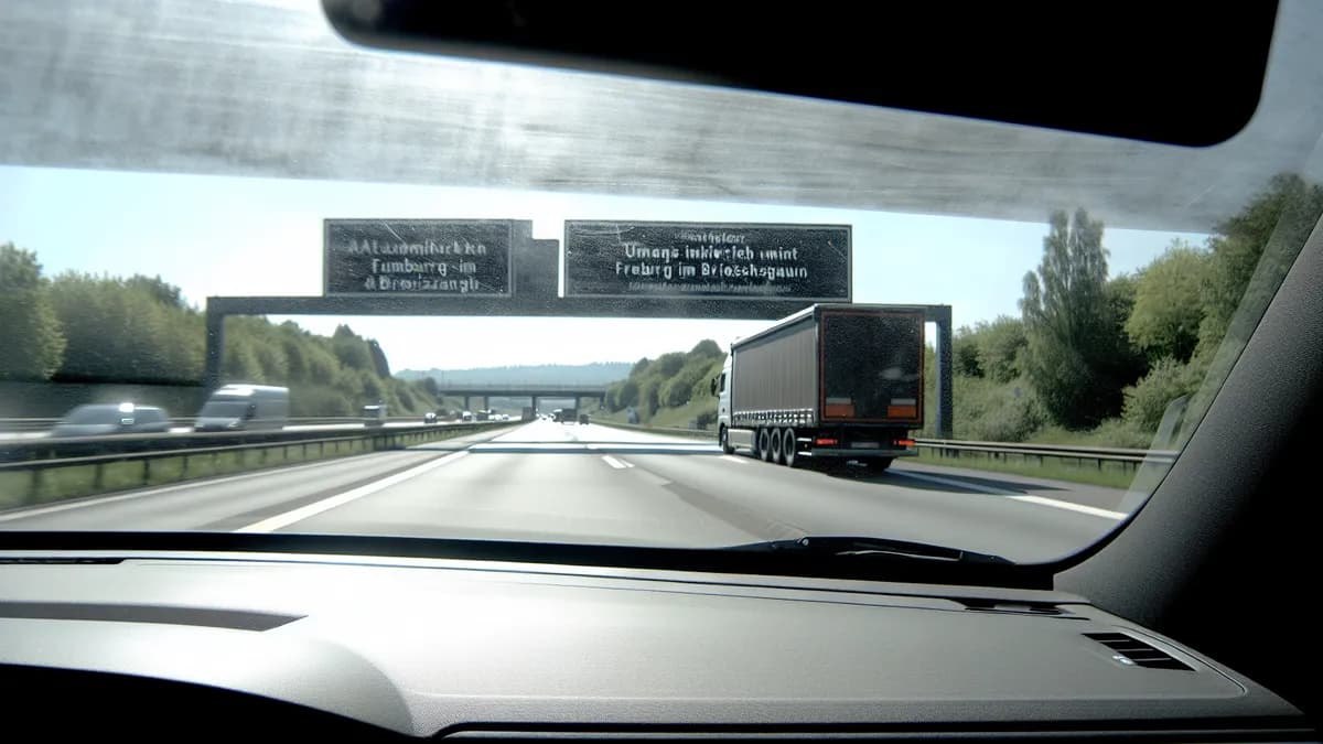 Autobahn Abstandsblitzer Messstelle Abstandsblitzer A5 bei Freiburg, km 754.8 auf der A5, Fahrtrichtung Karlsruhe-Basel