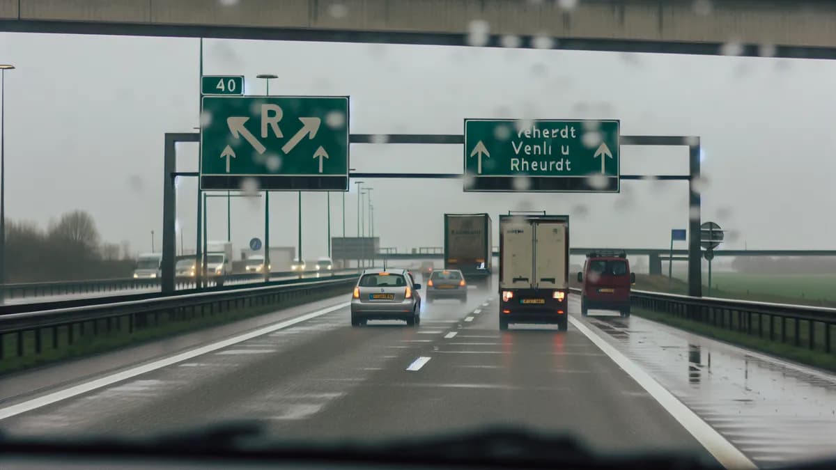Autobahn Abstandsblitzer Messstelle Abstandsblitzer A40 Rheurdt, Brücke Großer Parsick auf der A40, Fahrtrichtung Venlo