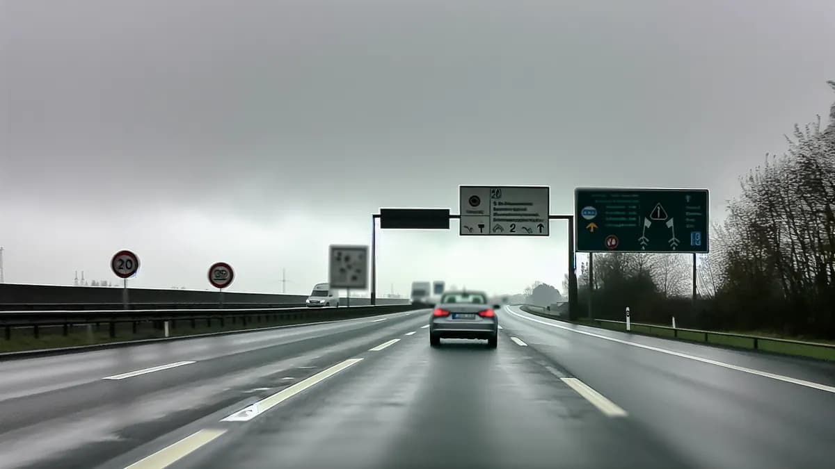 Autobahn Abstandsblitzer Messstelle Abstandsblitzer A5 bei Weingarten (Baden) auf der A5, Fahrtrichtung Basel