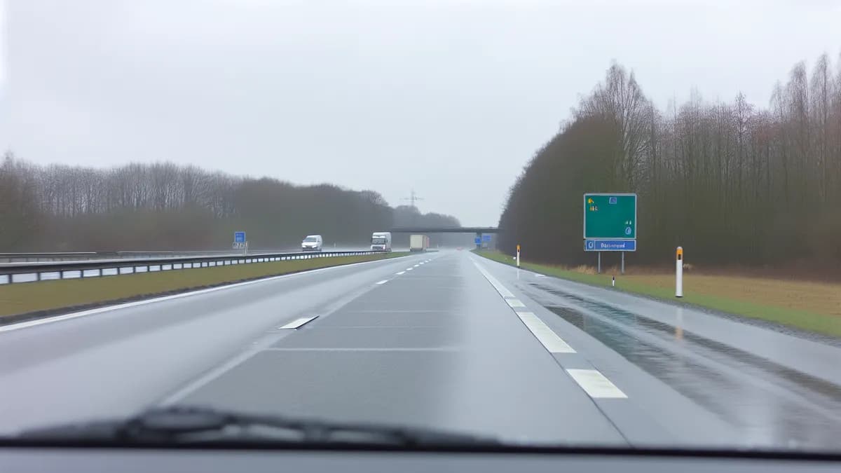 Autobahn Abstandsblitzer Messstelle Abstandsblitzer A52 bei Willich, km 32.450, Richtung Roermond auf der A52, in Fahrtrichtung Roermond